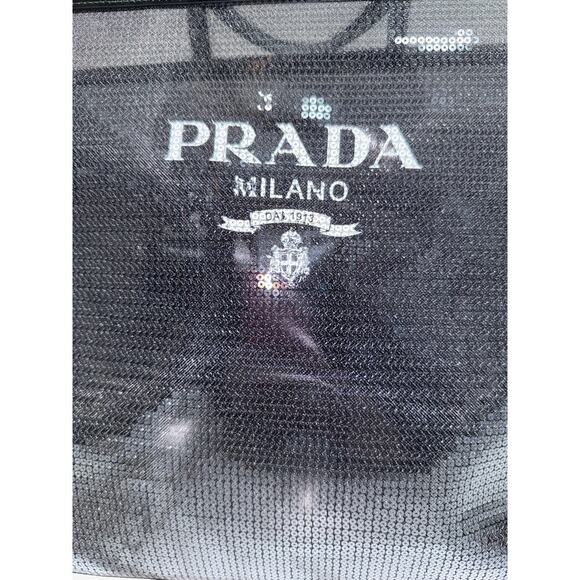 Prada Mesh Logo Tote Set in Black - Picture 3 of 7